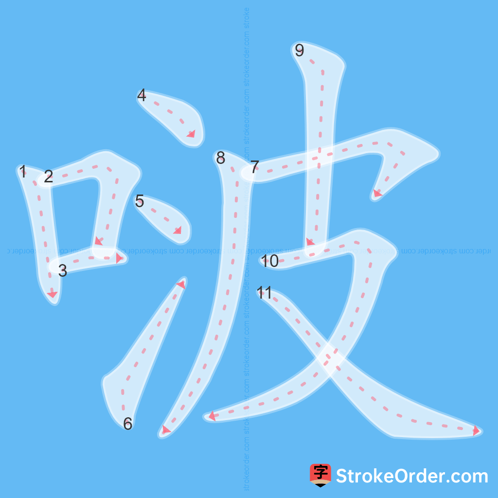 Standard stroke order for the Chinese character 啵