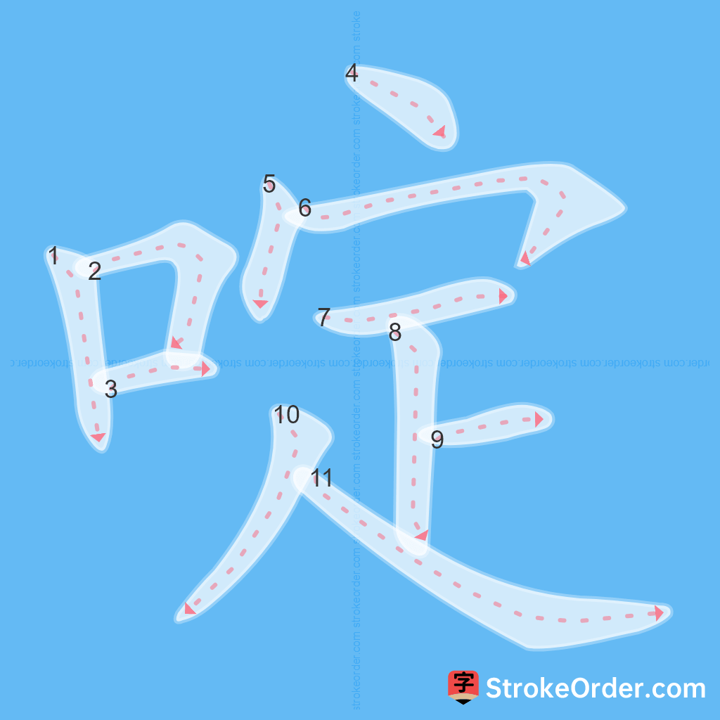 Standard stroke order for the Chinese character 啶