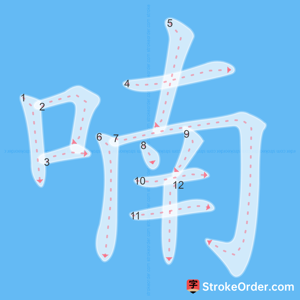 Standard stroke order for the Chinese character 喃
