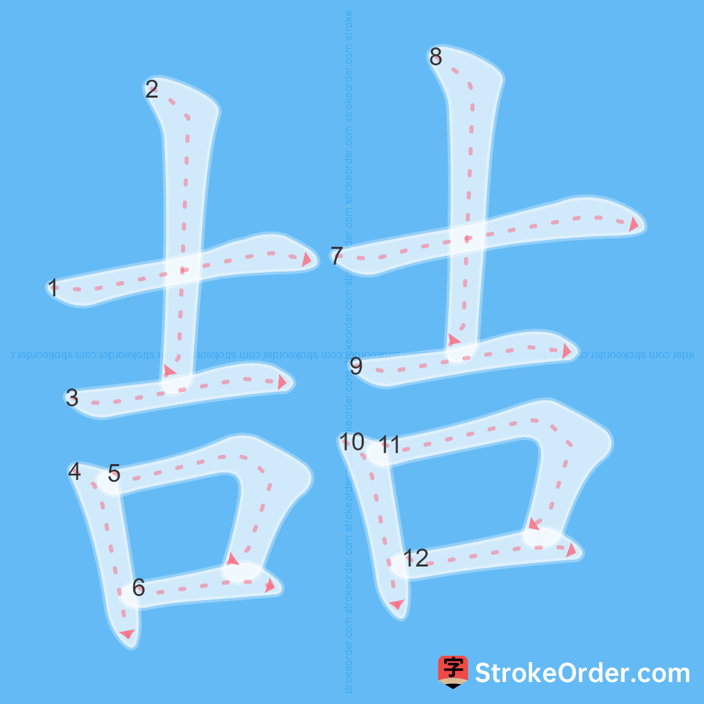 Standard stroke order for the Chinese character 喆