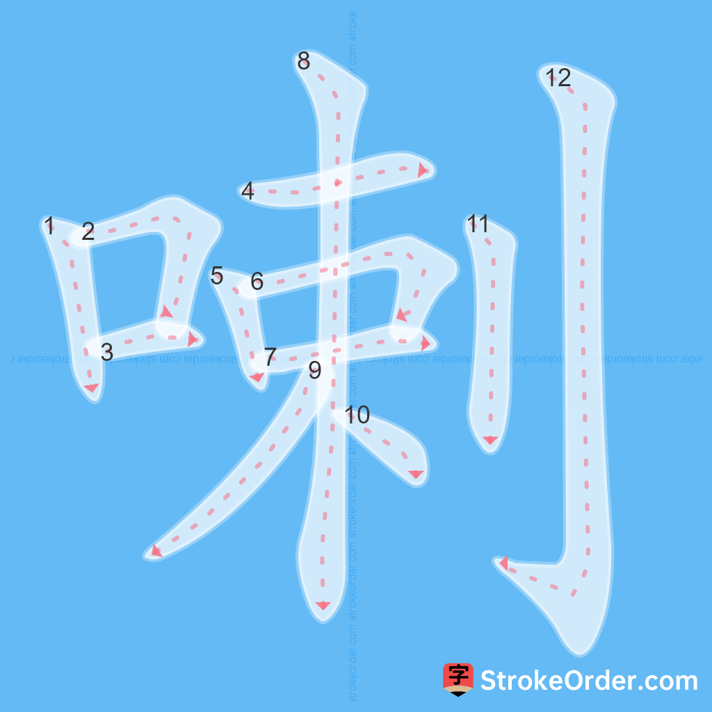 Standard stroke order for the Chinese character 喇