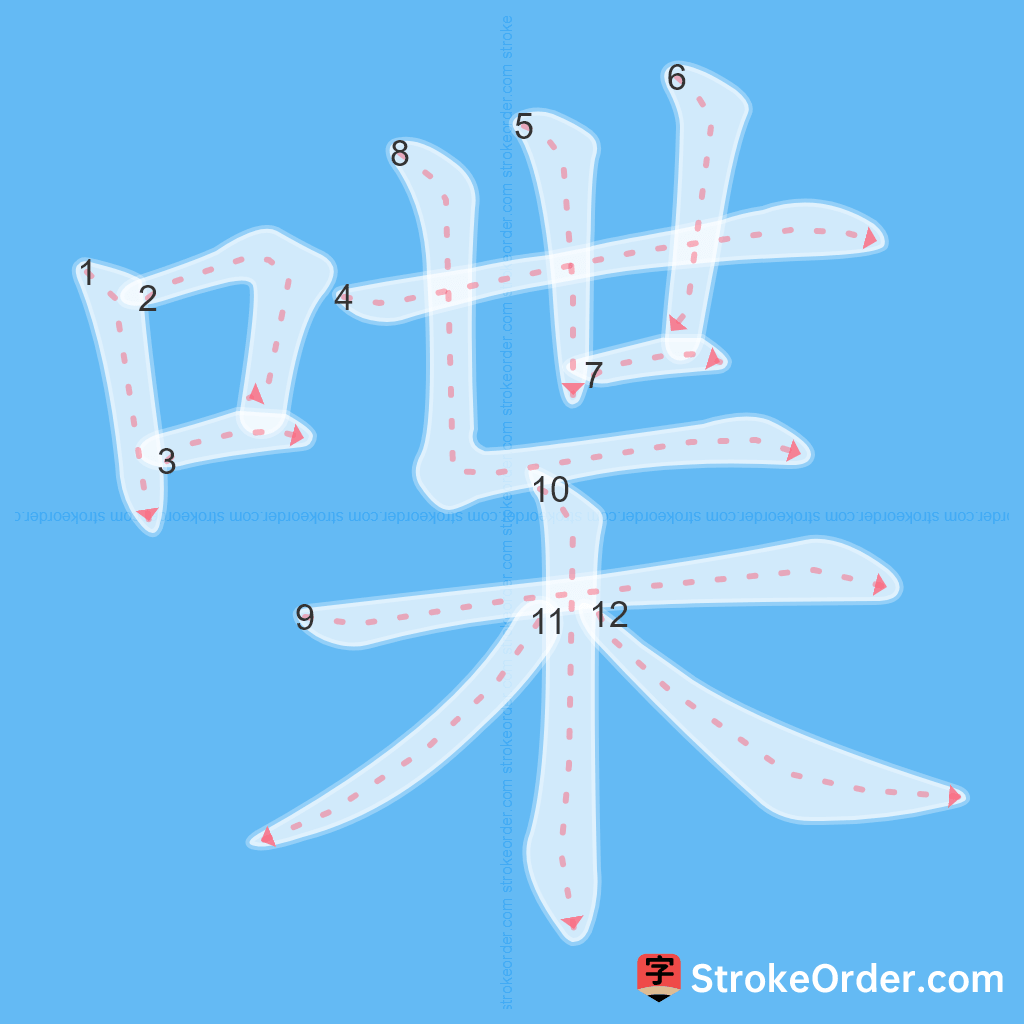 Standard stroke order for the Chinese character 喋