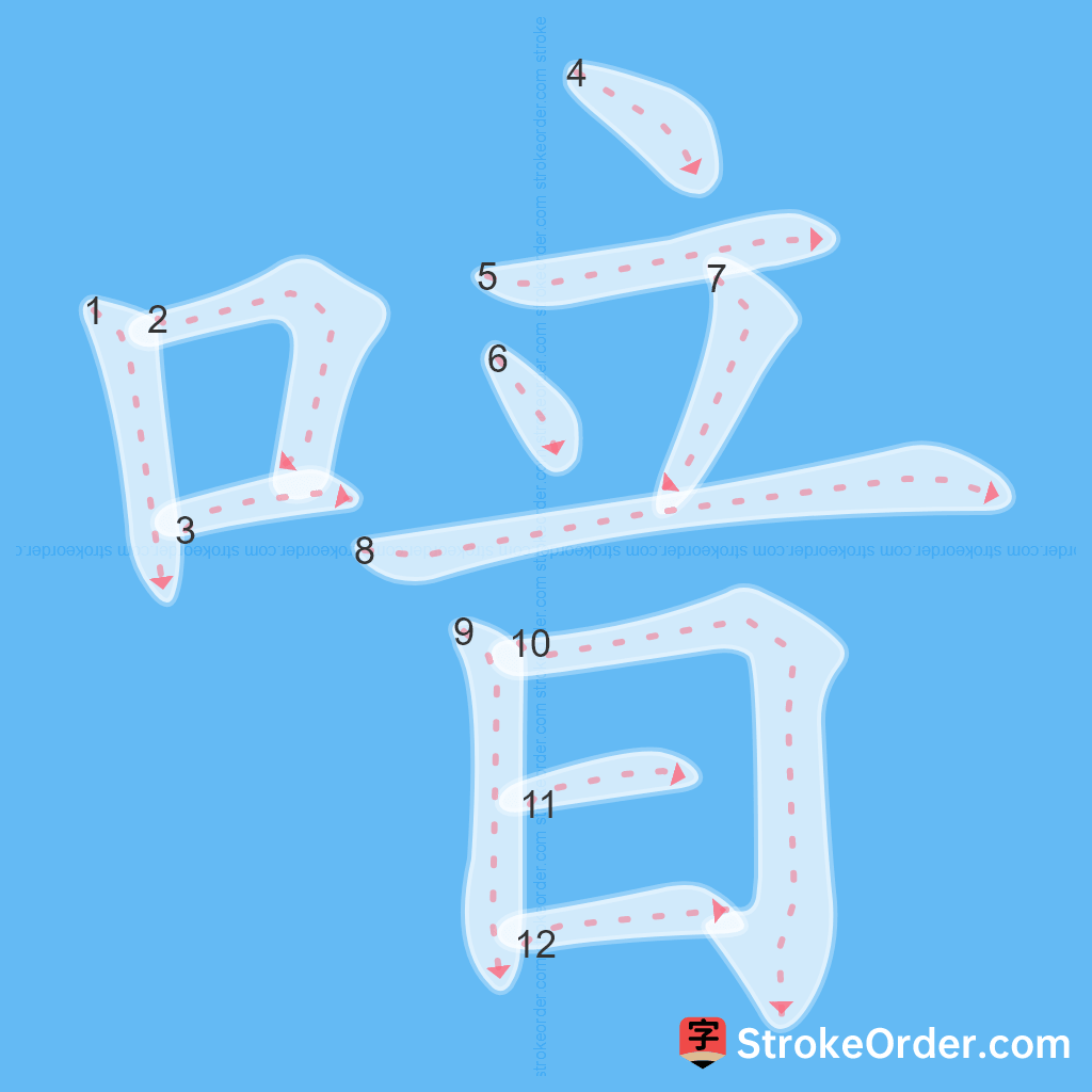 Standard stroke order for the Chinese character 喑
