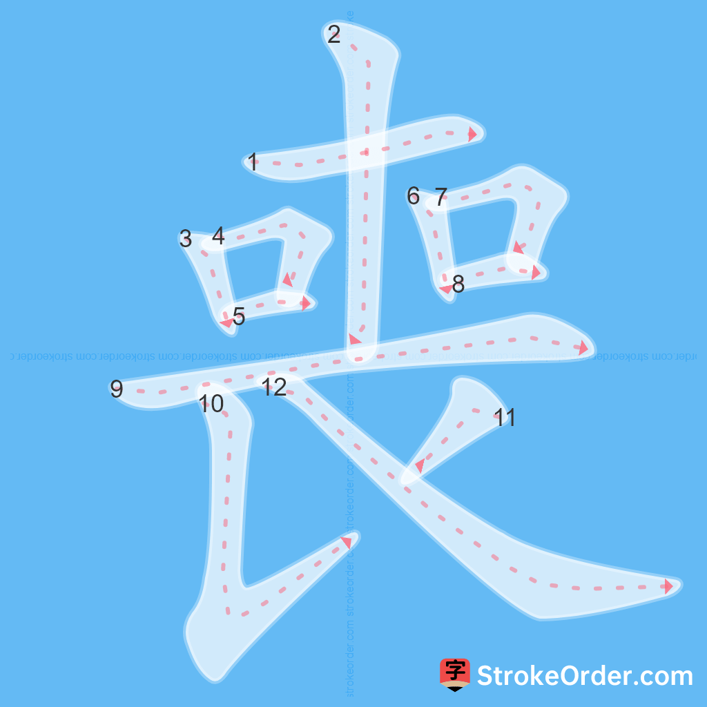 Standard stroke order for the Chinese character 喪