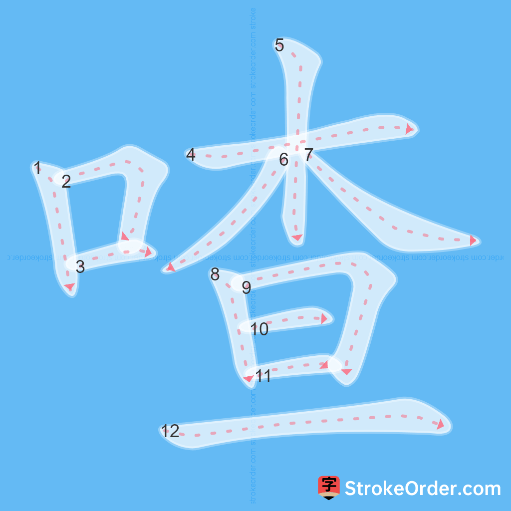 Standard stroke order for the Chinese character 喳
