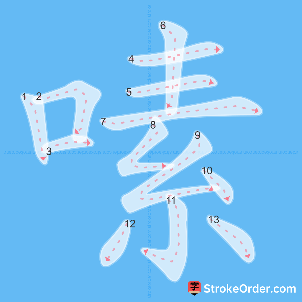Standard stroke order for the Chinese character 嗉