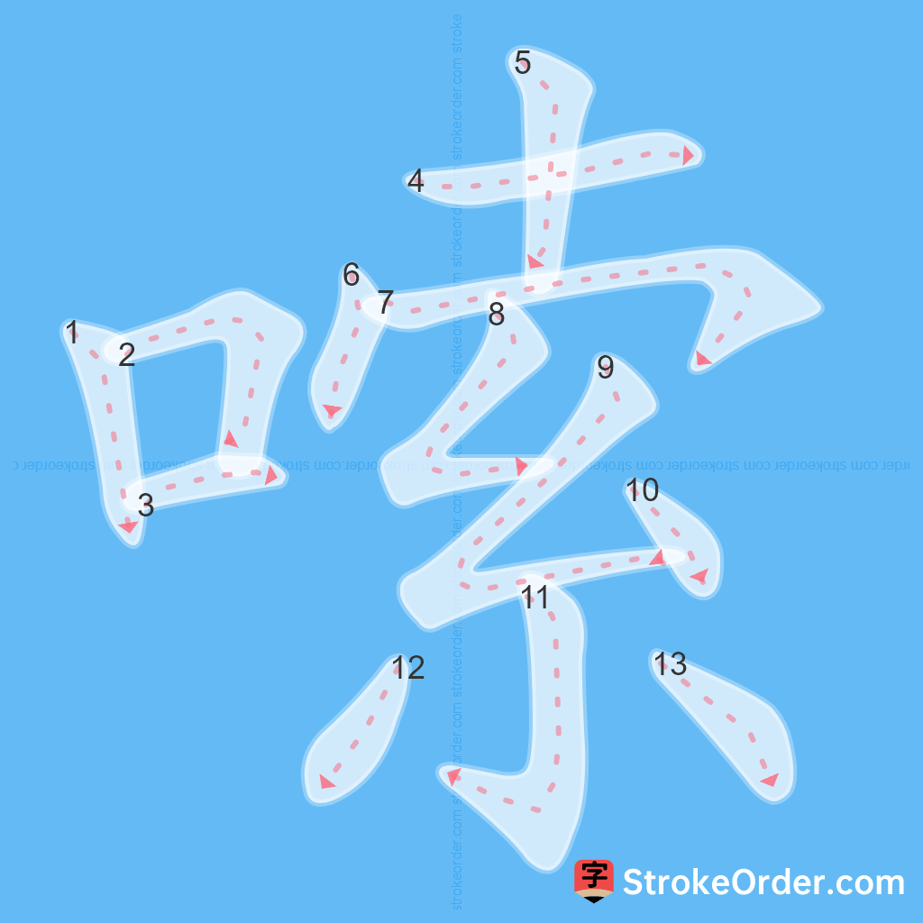 Standard stroke order for the Chinese character 嗦