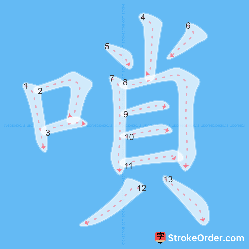 Standard stroke order for the Chinese character 嗩