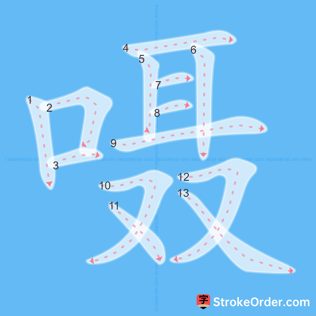 Standard stroke order for the Chinese character 嗫