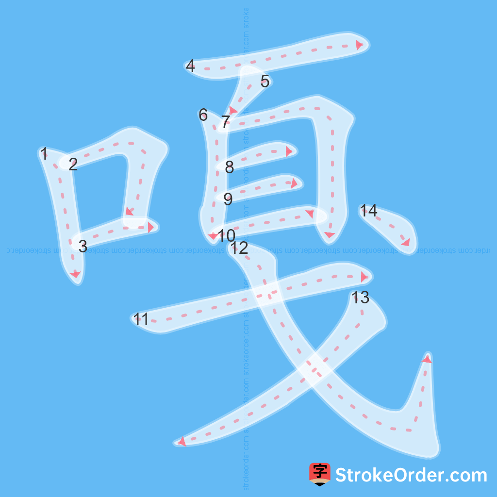 Standard stroke order for the Chinese character 嘎