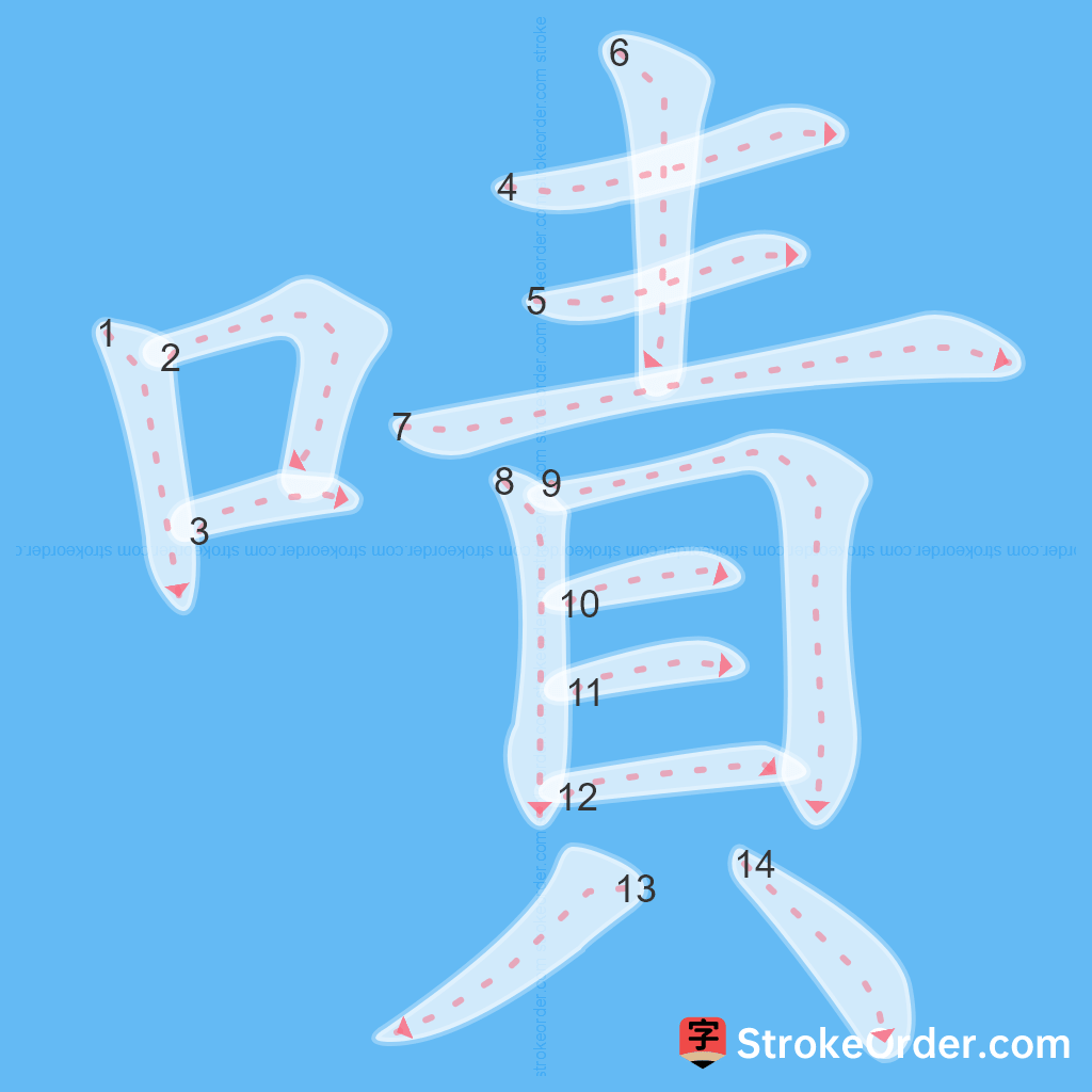 Standard stroke order for the Chinese character 嘖