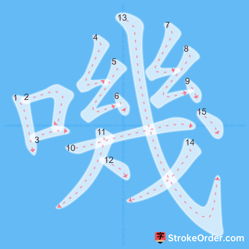 Standard stroke order for the Chinese character 嘰