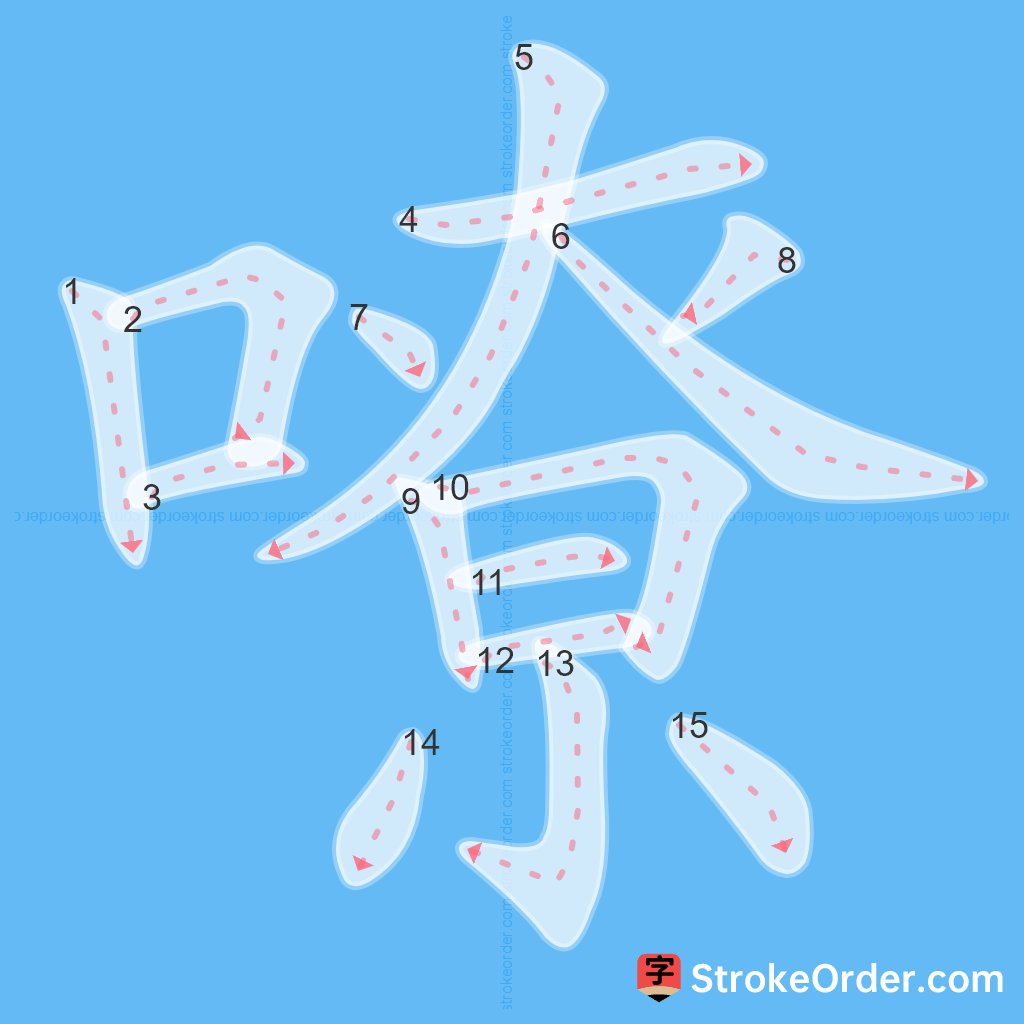 Standard stroke order for the Chinese character 嘹