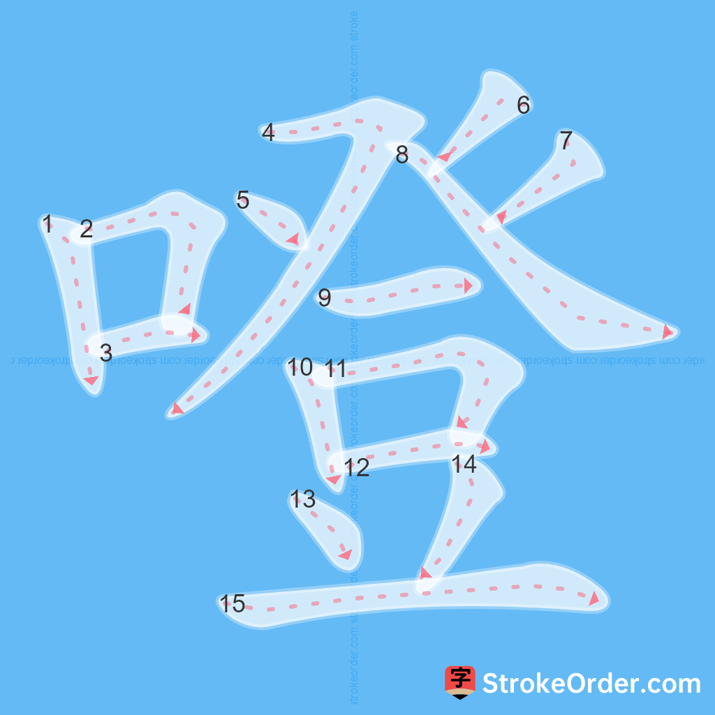 Standard stroke order for the Chinese character 噔