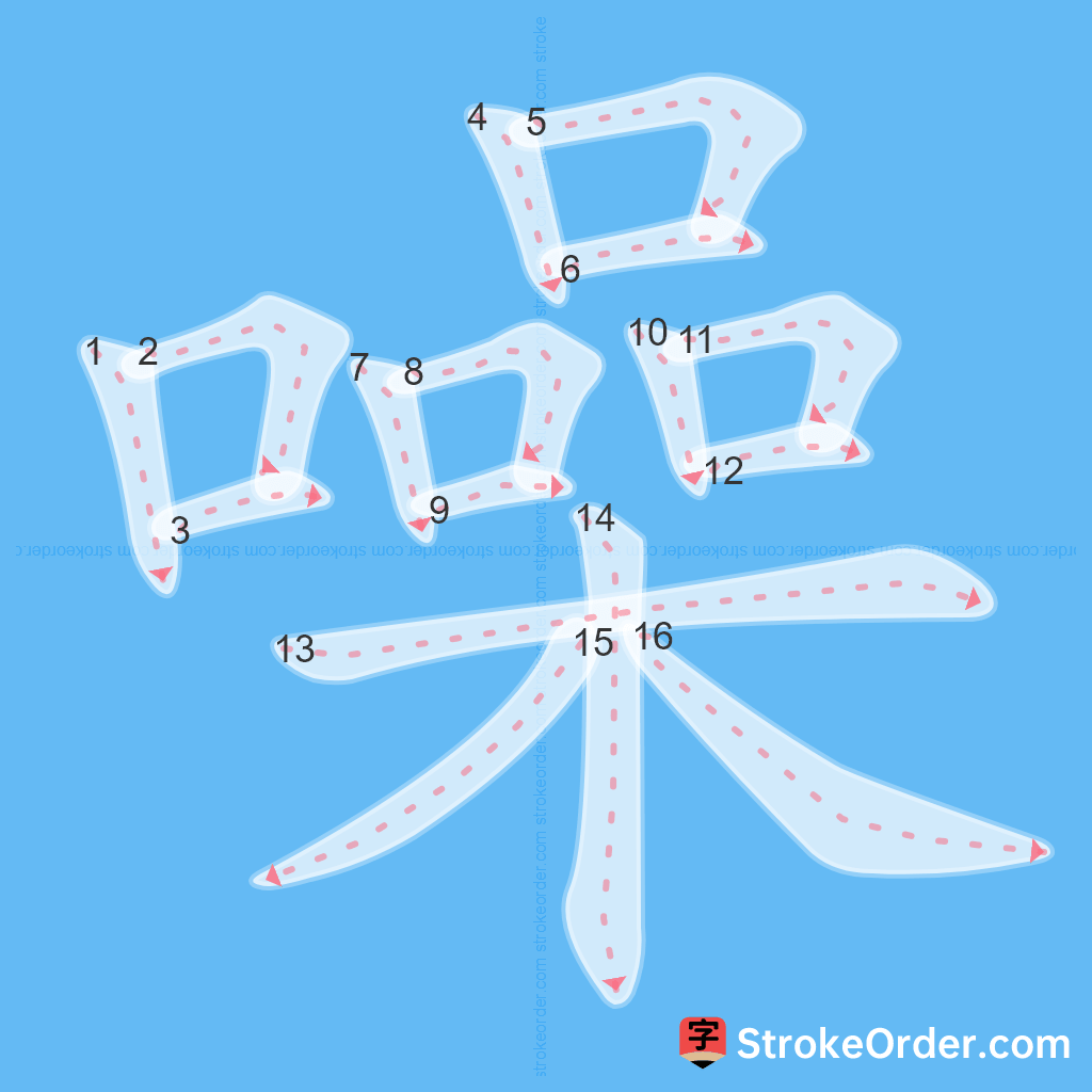 Standard stroke order for the Chinese character 噪