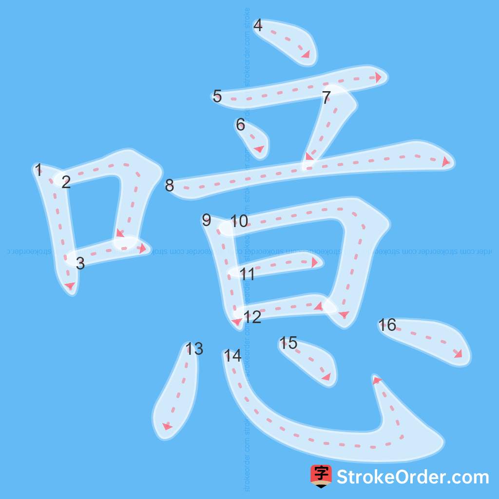 Standard stroke order for the Chinese character 噫