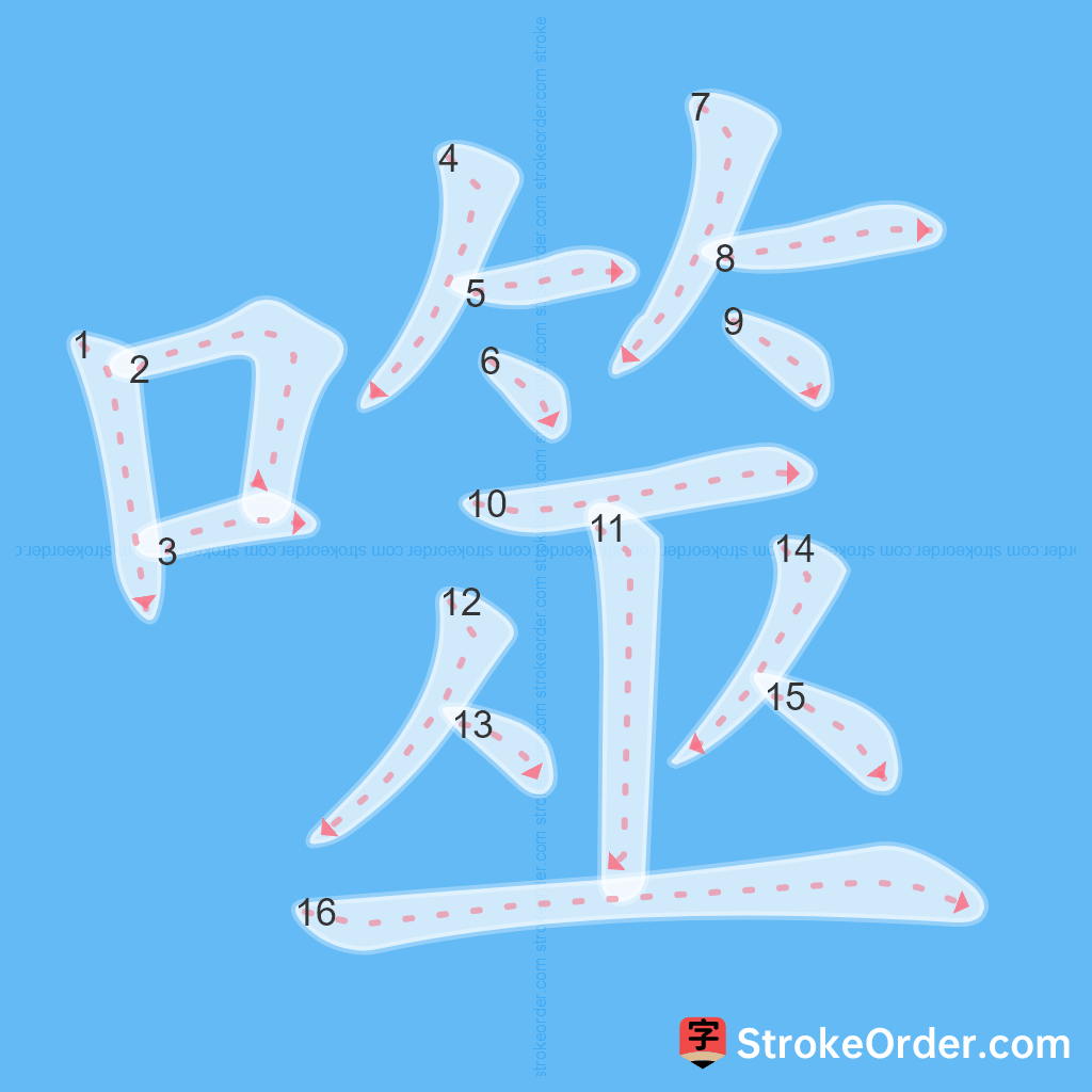 Standard stroke order for the Chinese character 噬