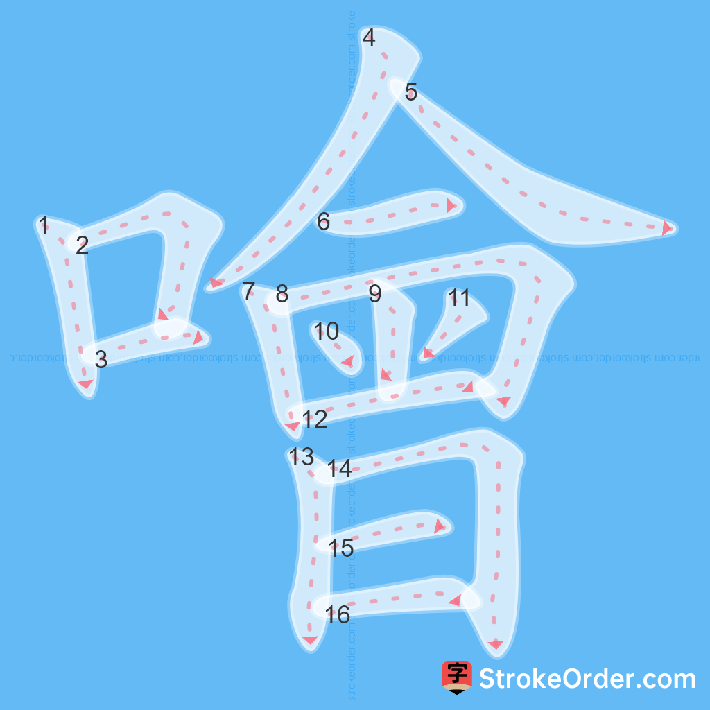 Standard stroke order for the Chinese character 噲