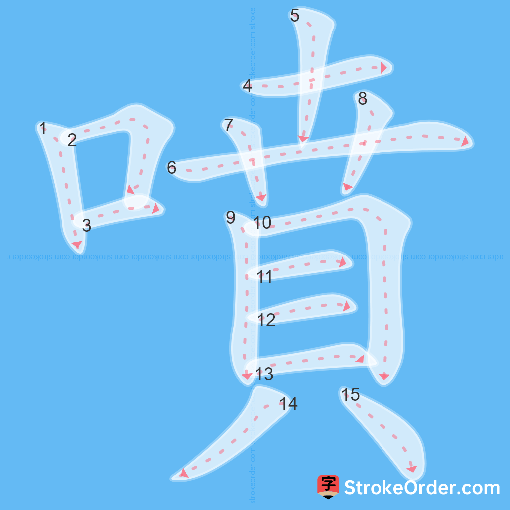 Standard stroke order for the Chinese character 噴