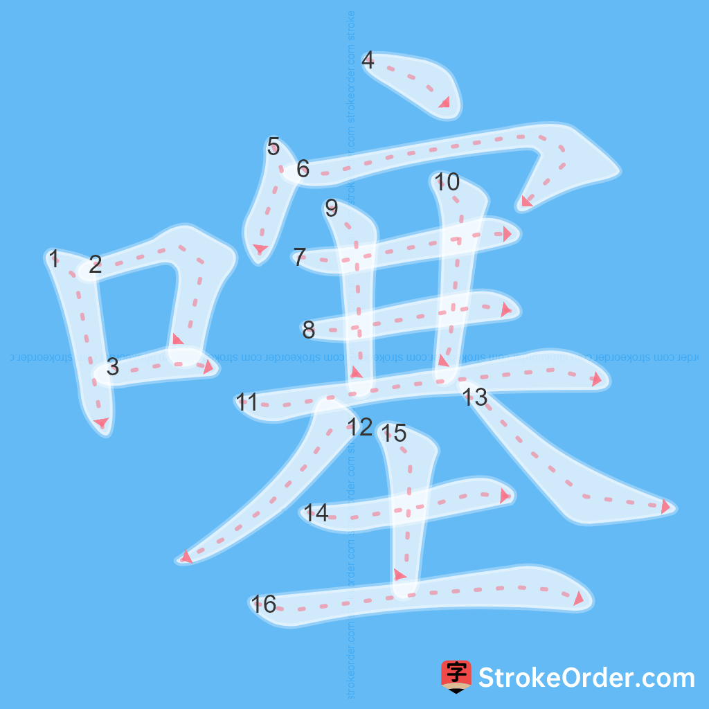 Standard stroke order for the Chinese character 噻