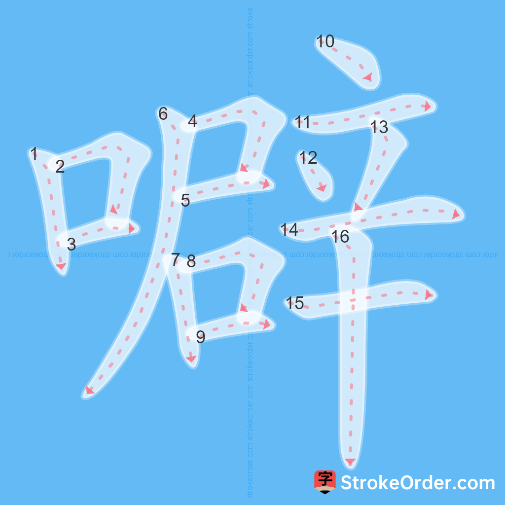 Standard stroke order for the Chinese character 噼