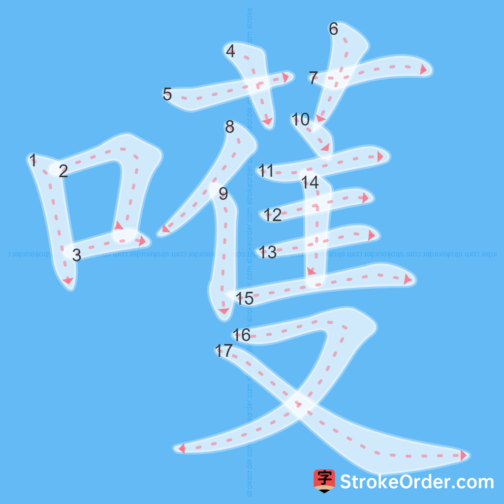 Standard stroke order for the Chinese character 嚄
