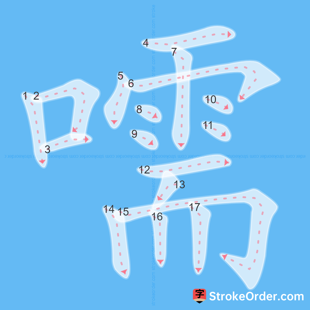 Standard stroke order for the Chinese character 嚅
