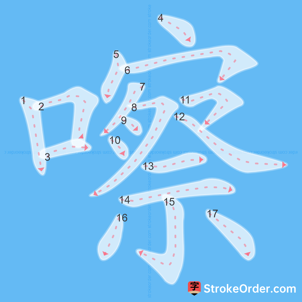 Standard stroke order for the Chinese character 嚓