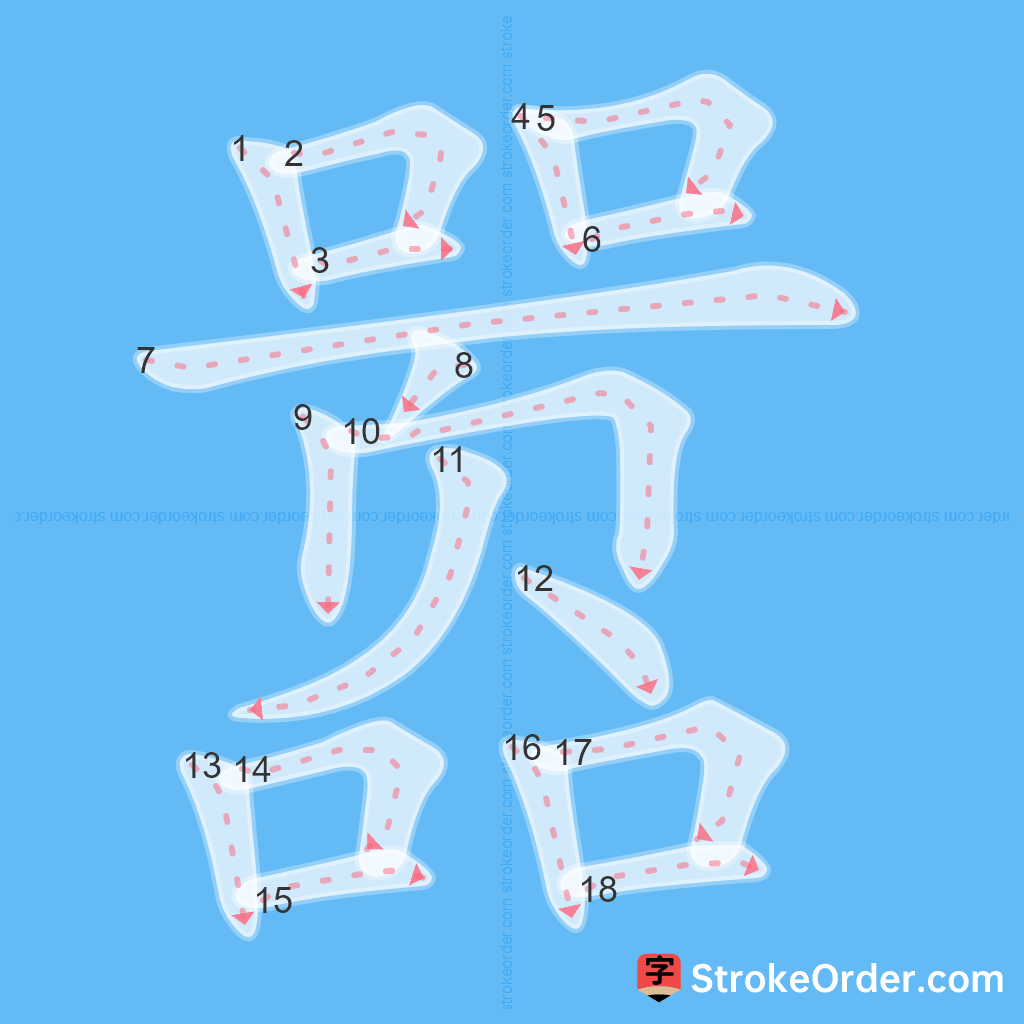 Standard stroke order for the Chinese character 嚣
