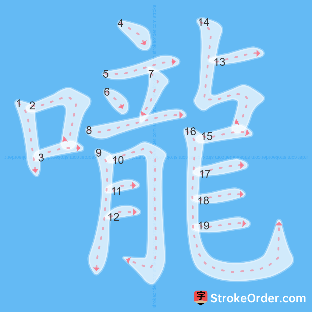 Standard stroke order for the Chinese character 嚨