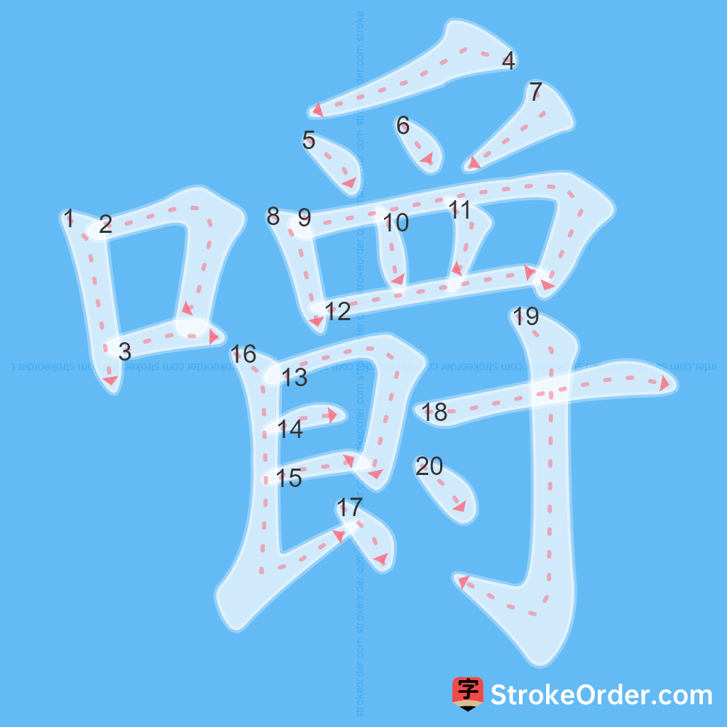 Standard stroke order for the Chinese character 嚼