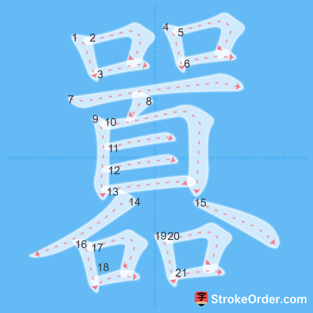 Standard stroke order for the Chinese character 囂