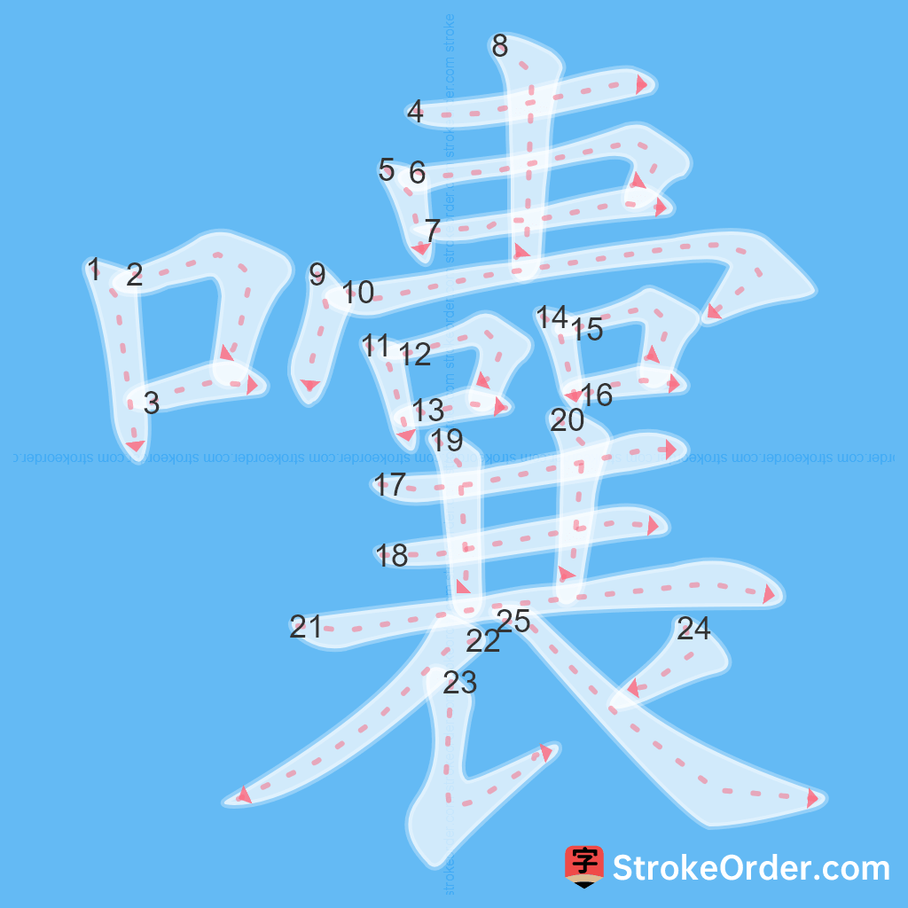 Standard stroke order for the Chinese character 囔
