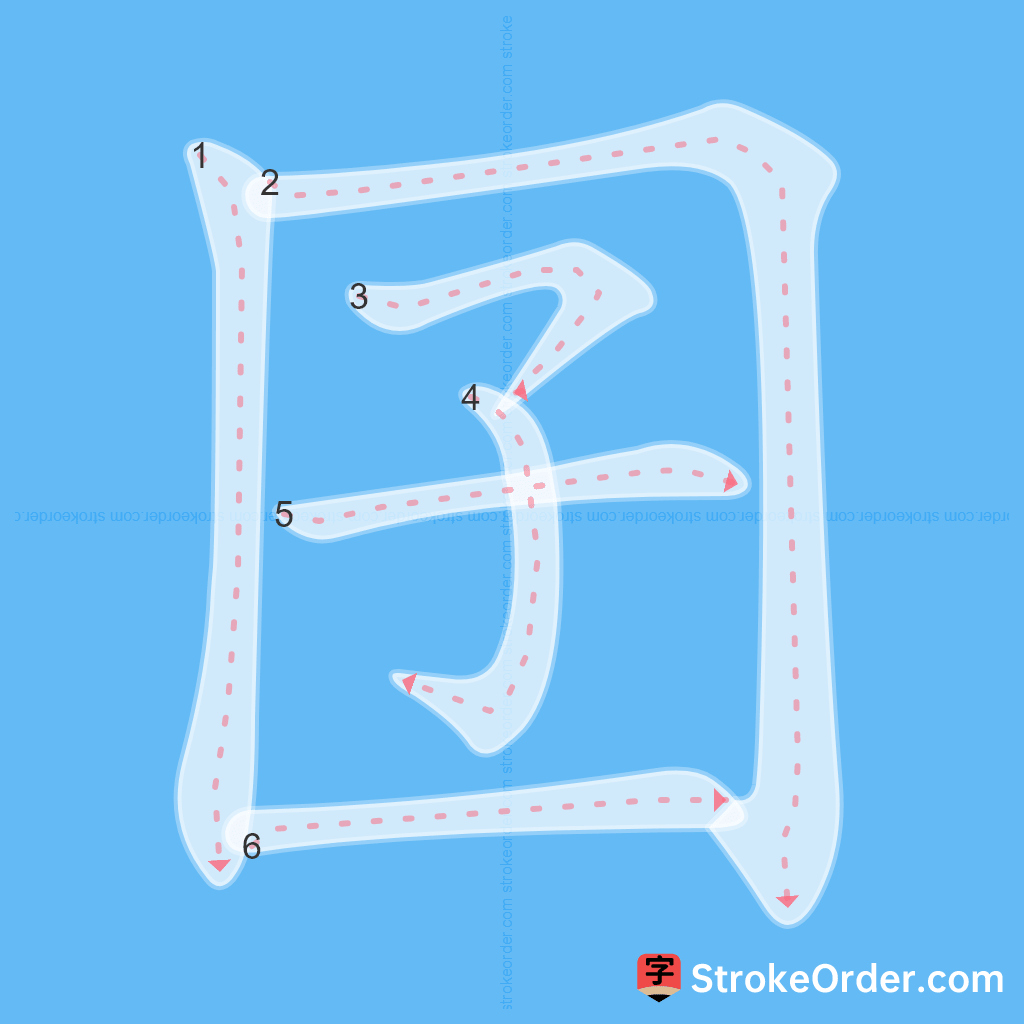 Standard stroke order for the Chinese character 囝