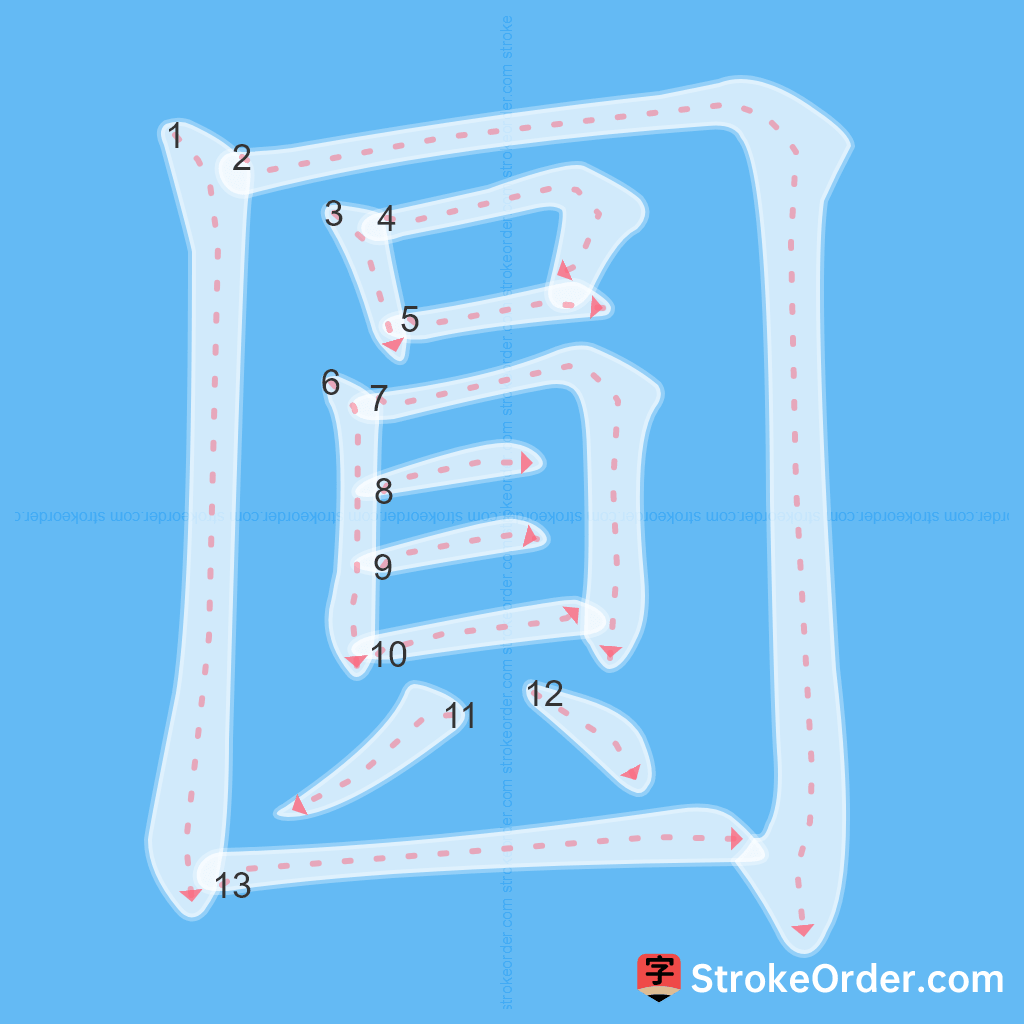 Standard stroke order for the Chinese character 圓