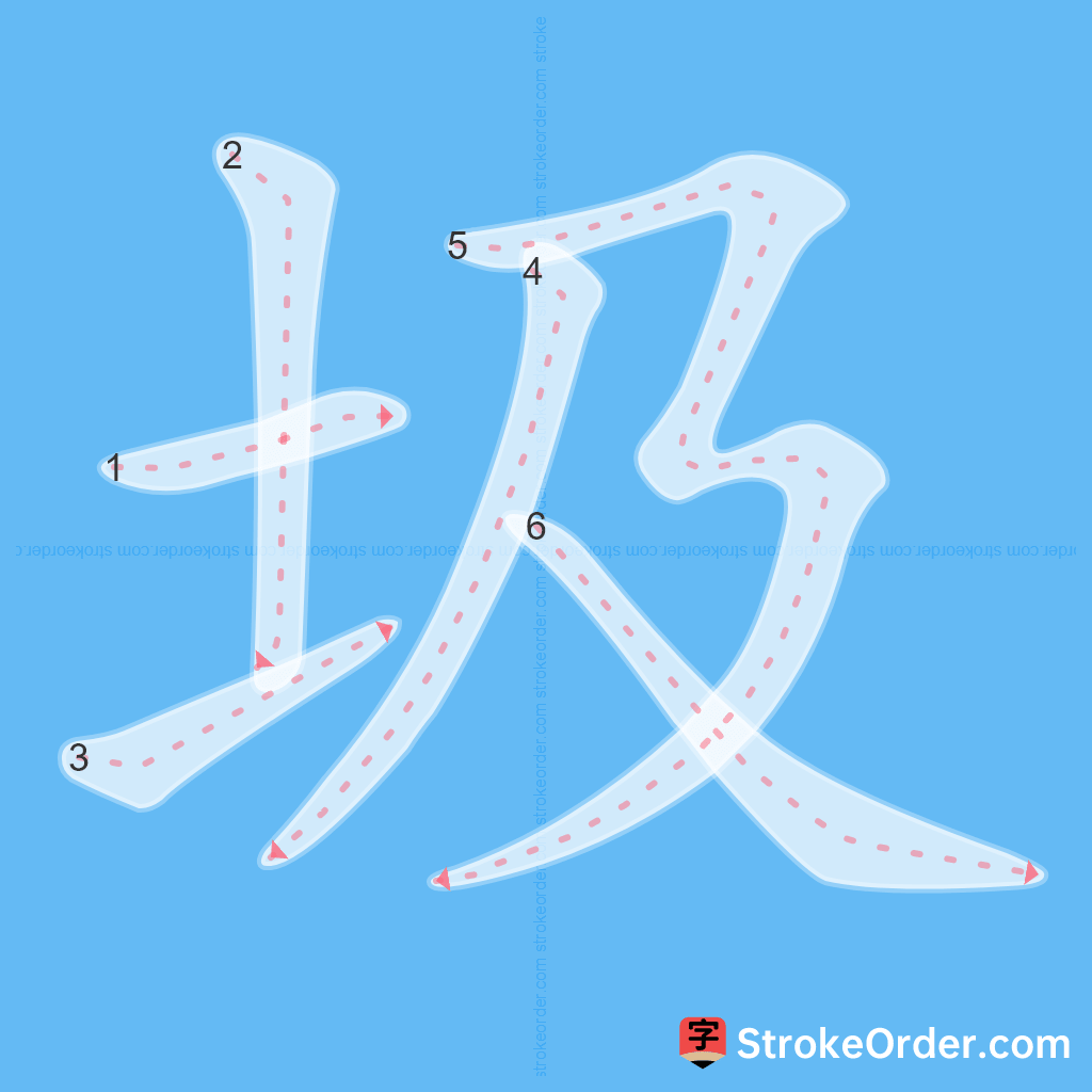 Standard stroke order for the Chinese character 圾