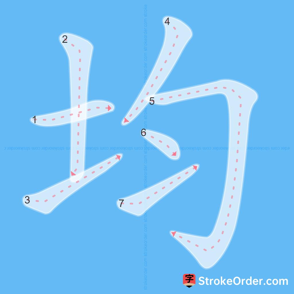 Standard stroke order for the Chinese character 均
