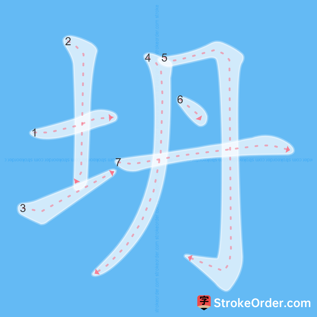 Standard stroke order for the Chinese character 坍