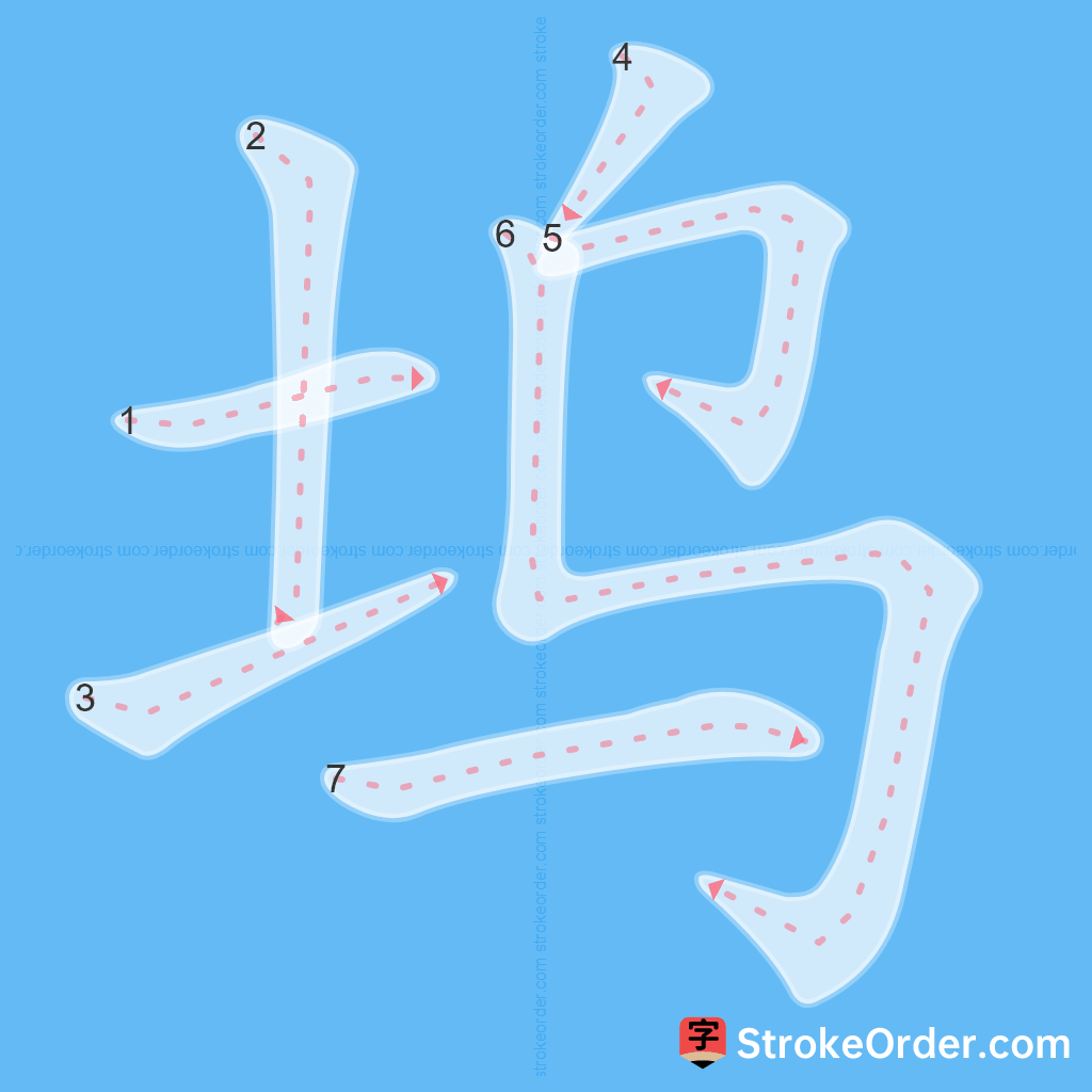 Standard stroke order for the Chinese character 坞