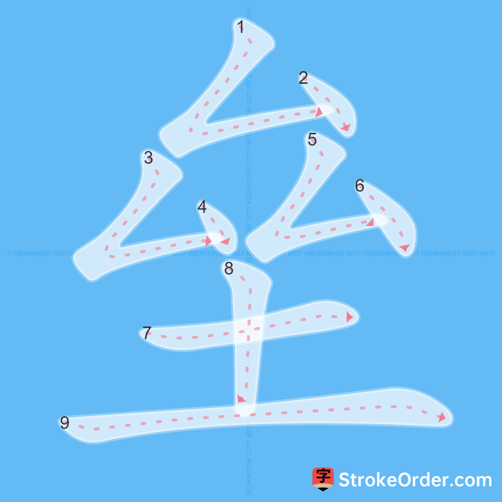 Standard stroke order for the Chinese character 垒