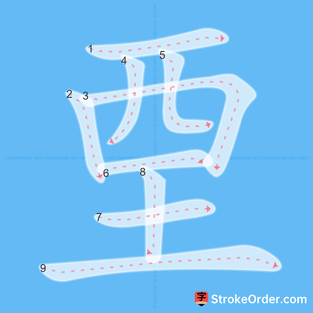 Standard stroke order for the Chinese character 垔