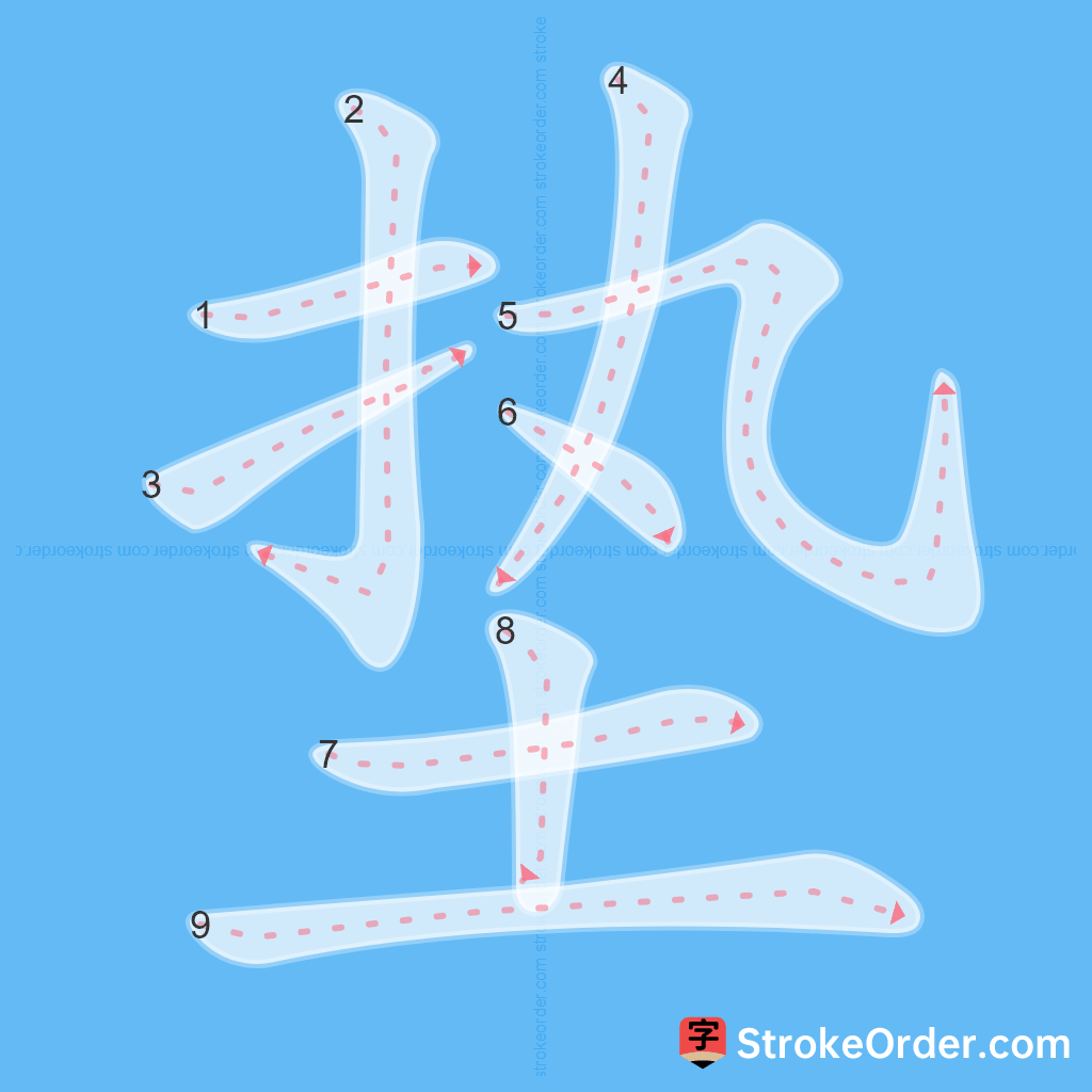 Standard stroke order for the Chinese character 垫