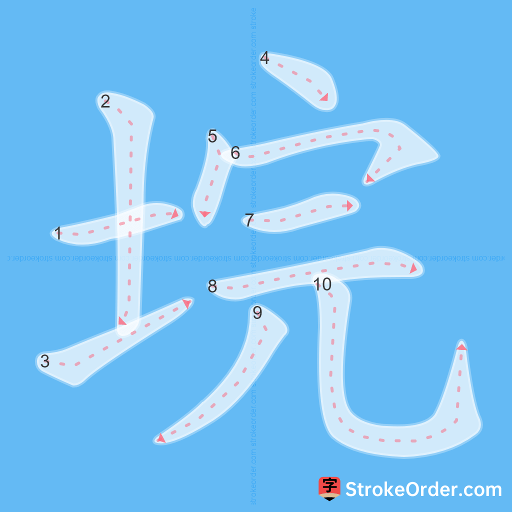 Standard stroke order for the Chinese character 垸