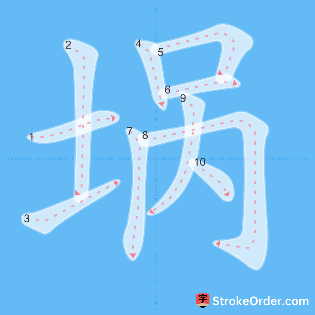 Standard stroke order for the Chinese character 埚