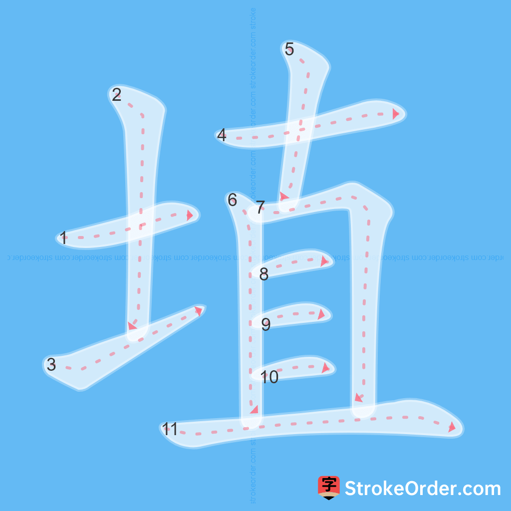 Standard stroke order for the Chinese character 埴