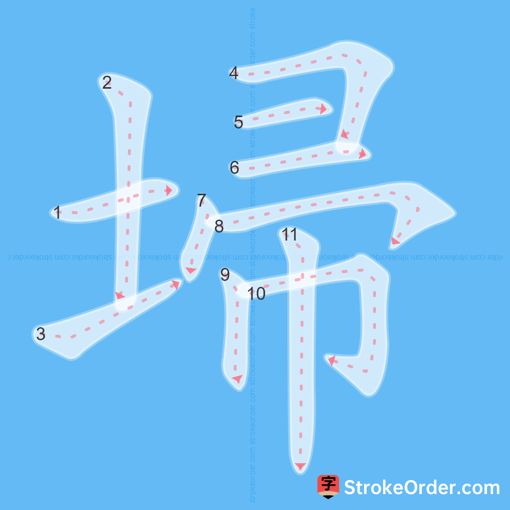 Standard stroke order for the Chinese character 埽