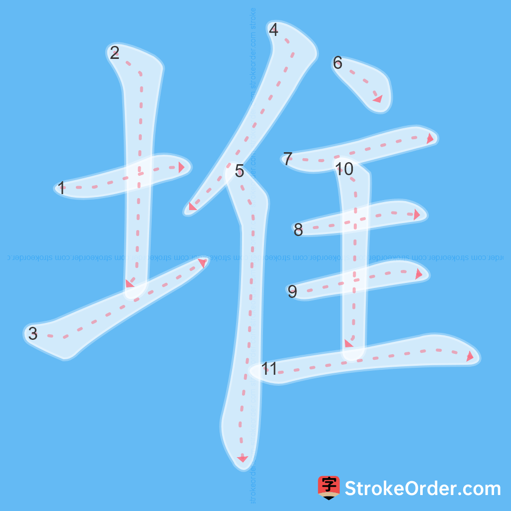 Standard stroke order for the Chinese character 堆