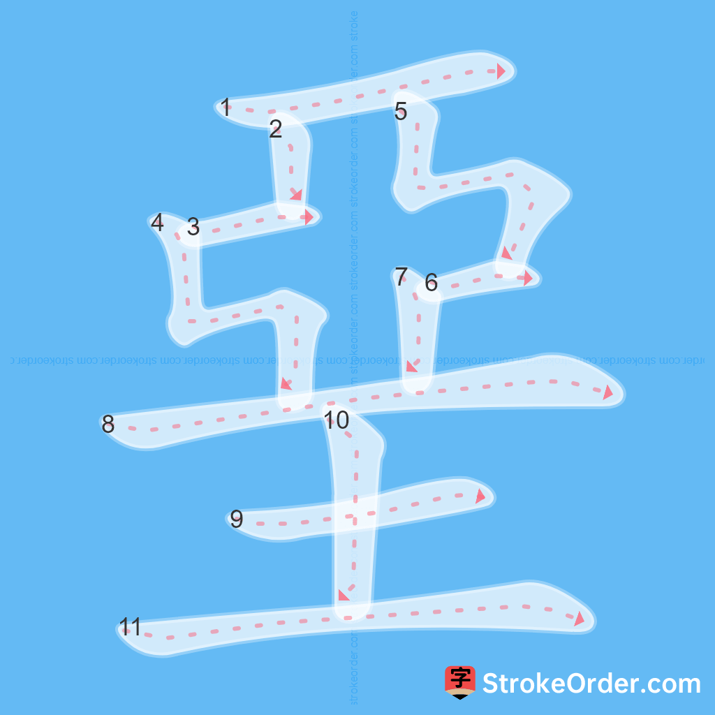 Standard stroke order for the Chinese character 堊