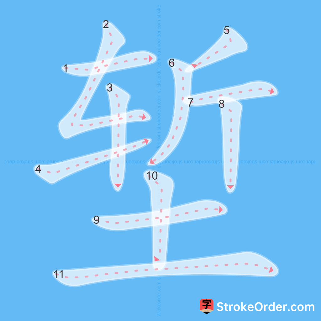 Standard stroke order for the Chinese character 堑