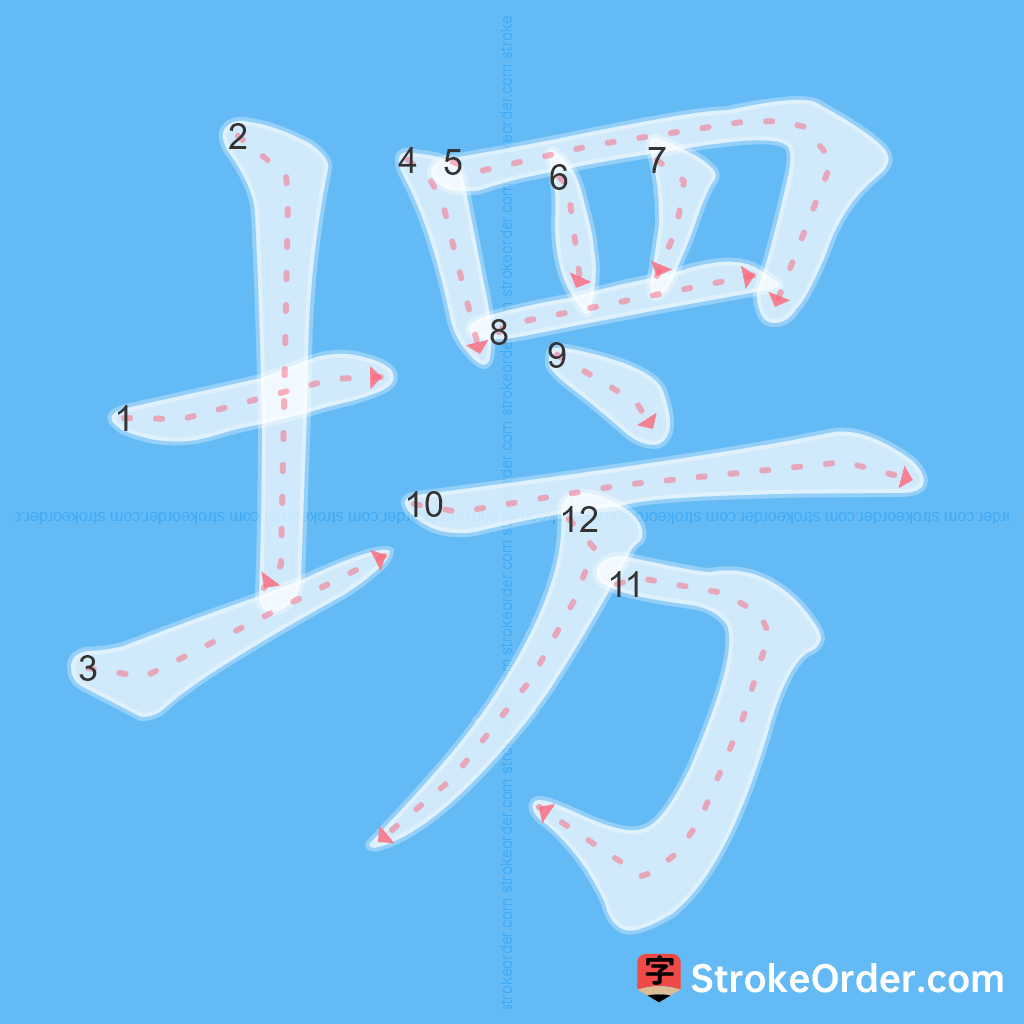 Standard stroke order for the Chinese character 塄